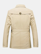 mens cotton thick plush lined button front lapel warm overcoats with pocket