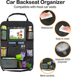 JUCAINHI Car Storage Organizer 2 PCS,Car Backseat Organizer for Kids Durable Waterproof Oxford Fabric with Touchable Tablet Holder 8 Mesh Pockets and 2 Pockets for Snacks Toys,Car Travel Accessories