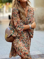 Casual Paisley Print V-neck Wrap Dress Women