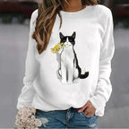 Women's fashion casual cat flower sweater