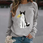 Women's fashion casual cat flower sweater