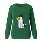 Women's fashion casual cat flower sweater