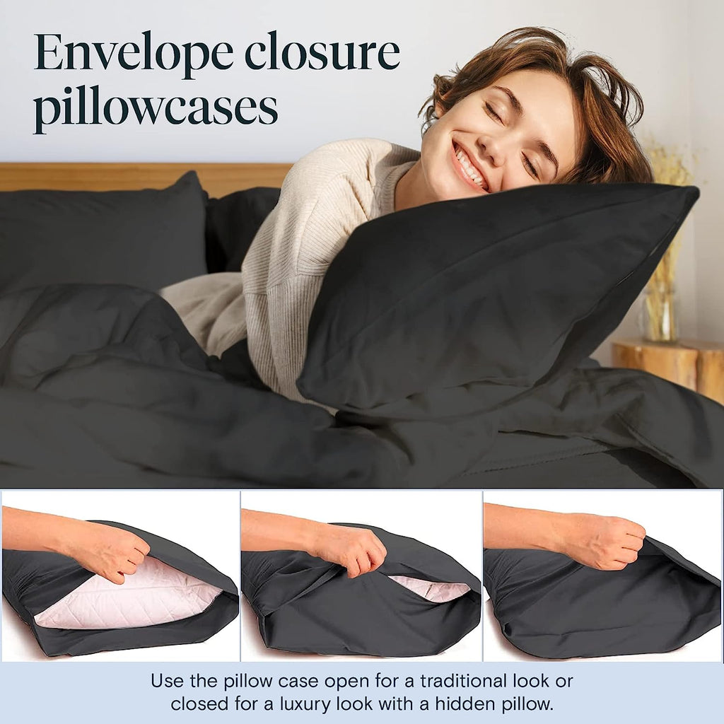 LuxClub 6 PC Full Size Sheet Set Bamboo Sheets Deep Pockets 18" Eco Friendly Wrinkle Free Cooling Sheets Machine Washable Hotel Bedding Silky Soft - Black Full