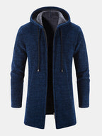 mens chenille knitted plush lined warm drawstring hooded cardigans