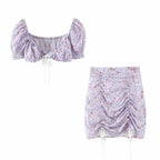 floral crop top and mini skirt set