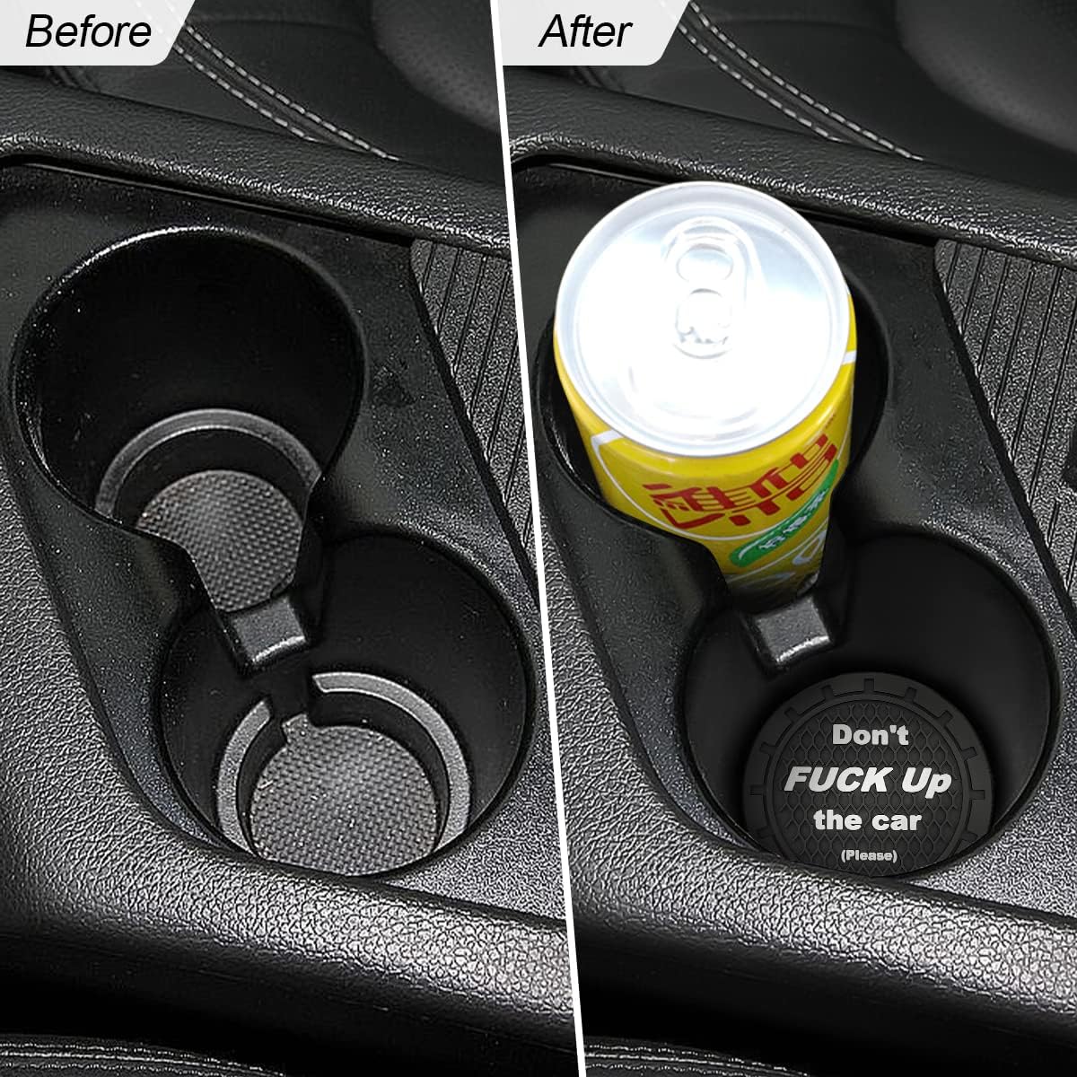 8sanlione Car Cup Coaster, 4Pcs 2.75 Inch Auto Cup Holder Insert Coasters, Non-Slip Waterproof Embedded Drink Mat, Automotive Interior Accessories for Men and Women (A Black/4PCS)