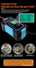 Full Car Motorcycle Battery Charger 12V 6A Auto Pulse Repair LCD Display Smart Fast CharAGM Deep Cycle GEL Lead-Acid Charger