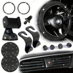 18pcs/set Light Luxury Hot Artificial Diamond Car Interior Set Crystal Steering Wheel Cover Mobile Phone Holder Women Car Interior Accessories