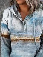 Colorblock Retro Print Loose Casual Hoodie