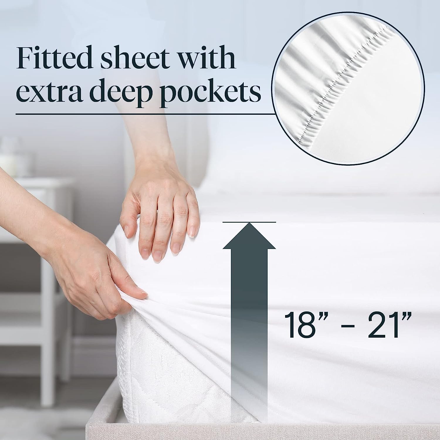 LuxClub 7 PC Extra Deep Pocket Split King Sheets &amp; Pillowcases Set - Hotel Bedding Silky Soft Eco Friendly Wrinkle Free Ultra Soft Cooling Bed Sheet Set deep Pocket up to 21" (Split King, White)