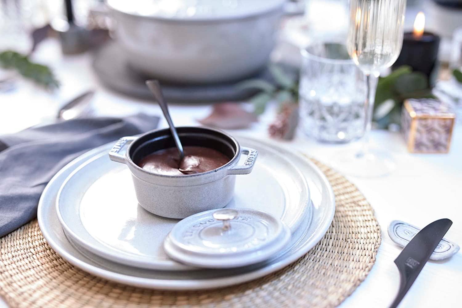 Staub Cast Iron .25-qt Mini Round Cocotte - White Truffle, Made in France