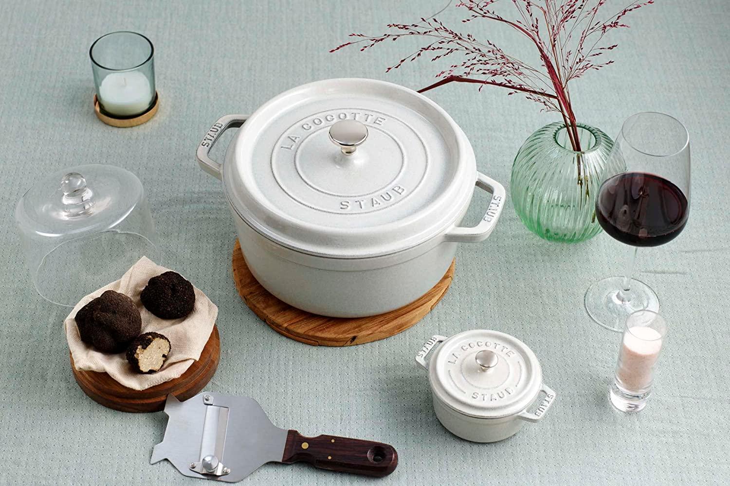 Staub Cast Iron .25-qt Mini Round Cocotte - White Truffle, Made in France