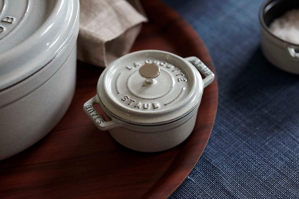 Staub Cast Iron .25-qt Mini Round Cocotte - White Truffle, Made in France