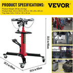 Transmission Jack,3/5 Ton/1322 lbs Capacity Hydraulic Telescopic Transmission Jack, 2-StaFloor Jack Stand with Foot Pedal, 360° Swivel Wheel, Garage/Shop Lift Hoist, Red