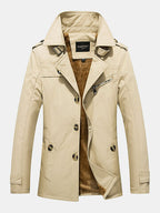 mens cotton thick plush lined button front lapel warm overcoats with pocket