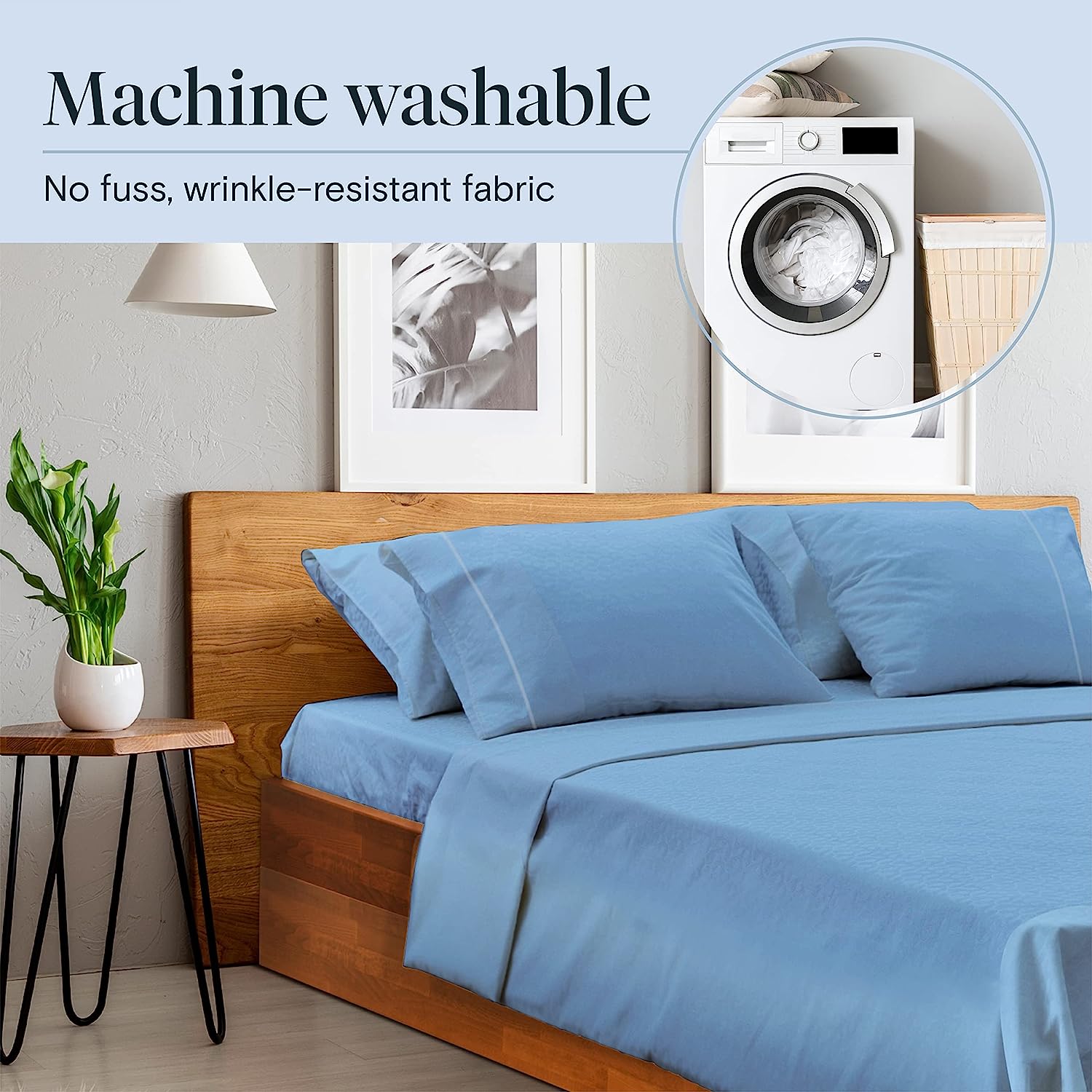 LuxClub 6 PC Full Size Sheet Set Bamboo Sheets Deep Pockets 18" Eco Friendly Wrinkle Free Cooling Sheets Machine Washable Hotel Bedding Silky Soft - Light Blue Full