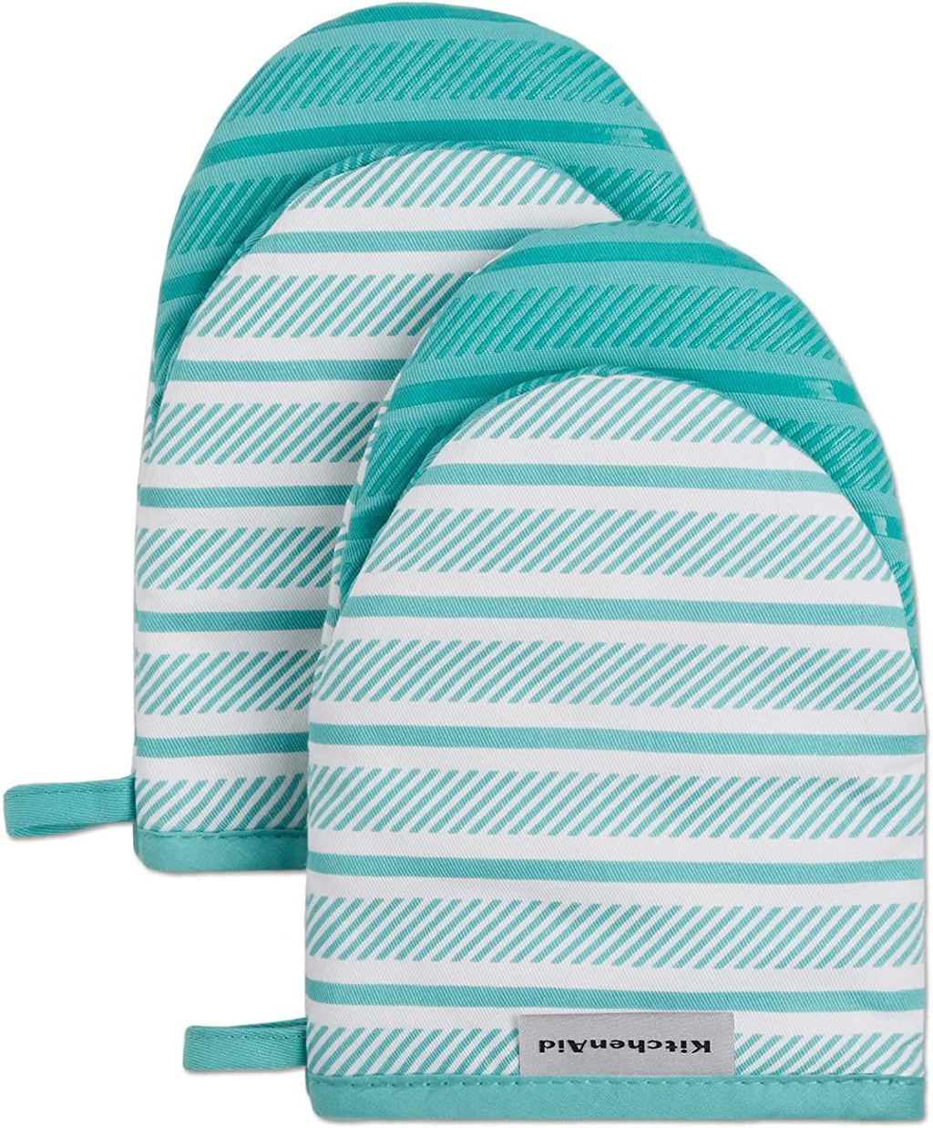 KitchenAid Albany Mini Cotton Oven Mitts with Silicone Grip, 5.5"x8", Aqua Sky 2 Count