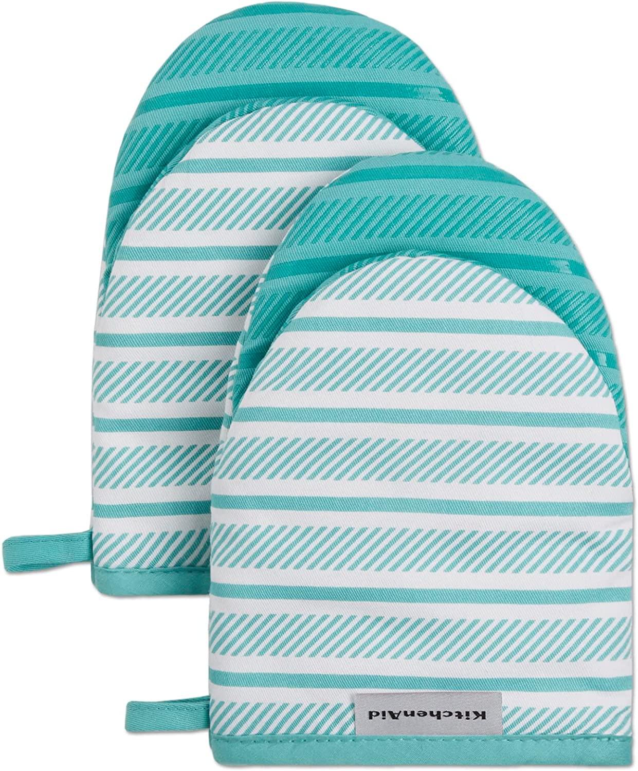 KitchenAid Albany Mini Cotton Oven Mitts with Silicone Grip, 5.5"x8", Aqua Sky 2 Count