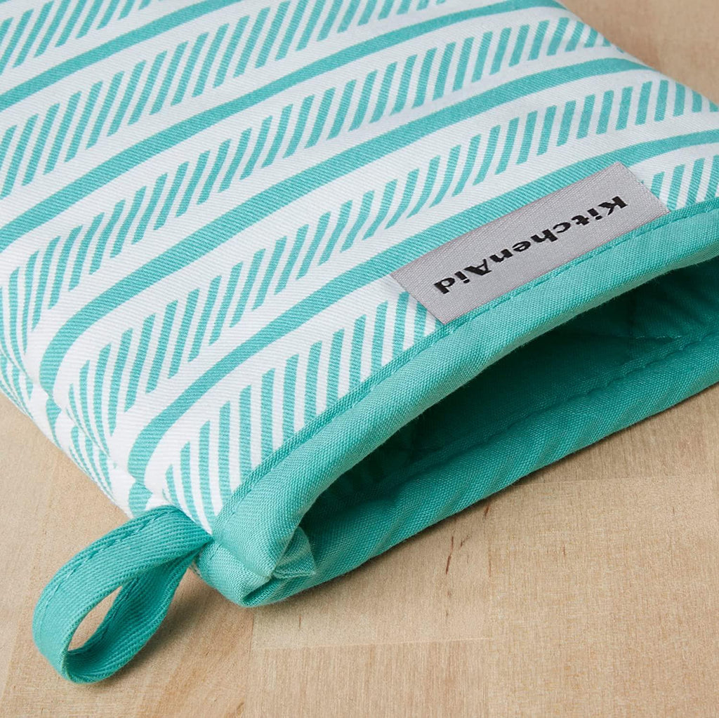 KitchenAid Albany Mini Cotton Oven Mitts with Silicone Grip, 5.5"x8", Aqua Sky 2 Count
