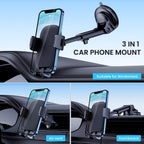 Car Phone Holder Mount [Military-Grade Suction &amp; Stable Hook] Phone Mount for Car Windshield Dashboard Air Vent Universal Hands-Free Automobile Mounts Cell Phone Holder Fit for iPhone Smartphones