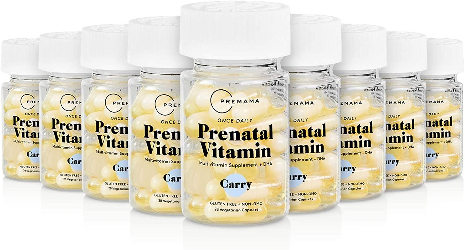 Premama Prenatal Vitamins with DHA and Folic Acid - Daily Multivitamin for Women, Fertility Support Supplement, Non GMO, Vegan, Gluten Free, Choline for Brain Development , 28 Capsules (Pack of 9)