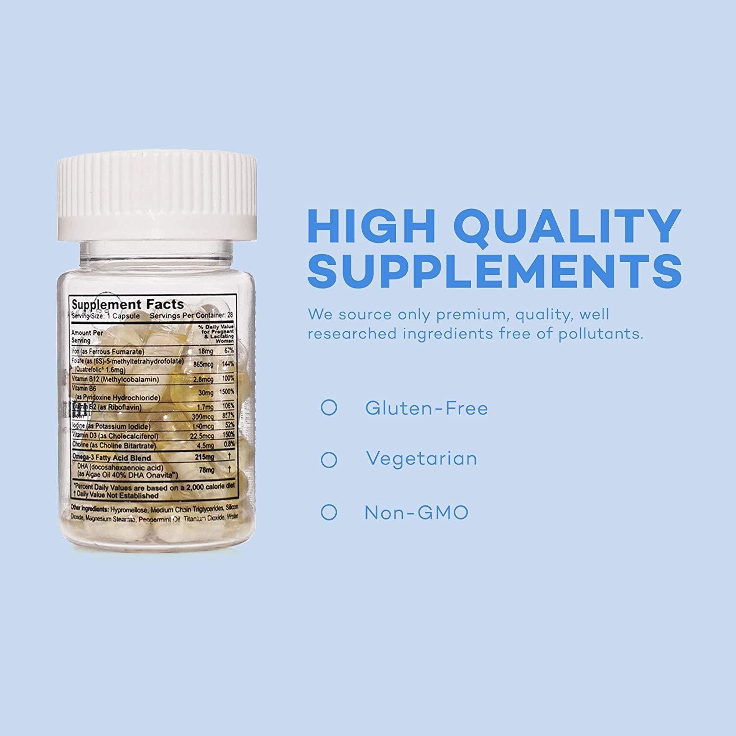 Premama Prenatal Vitamins with DHA and Folic Acid - Daily Multivitamin for Women, Fertility Support Supplement, Non GMO, Vegan, Gluten Free, Choline for Brain Development , 28 Capsules (Pack of 9)