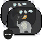 Pakoo Car Sun Shade Baby with UV Protection, Car Window Sun Shade for Children with Cute Animal Motifs, 2 Pack - 17.7 x 14 inches