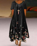 plus size print short sleeve a-line asymmetrical maxi dress