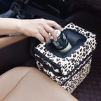 SIBOFUEGO Cute Car Trash Can with Lid - Leak Proof Car Trash Bag Hanging Waterproof Car Garbage Can with Storage Pockets Multipurpose Collapsible Car Organizer (Leopard Print)