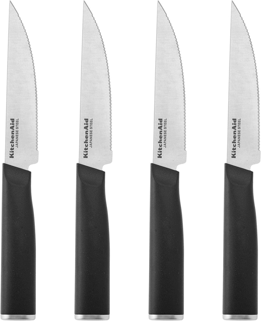 KitchenAid Classic 4 Piece Steak Knife Set, 4.5-Inch, High-Carbon Japanese Steel Blades, Sharp Kitchen Knife Set, Black