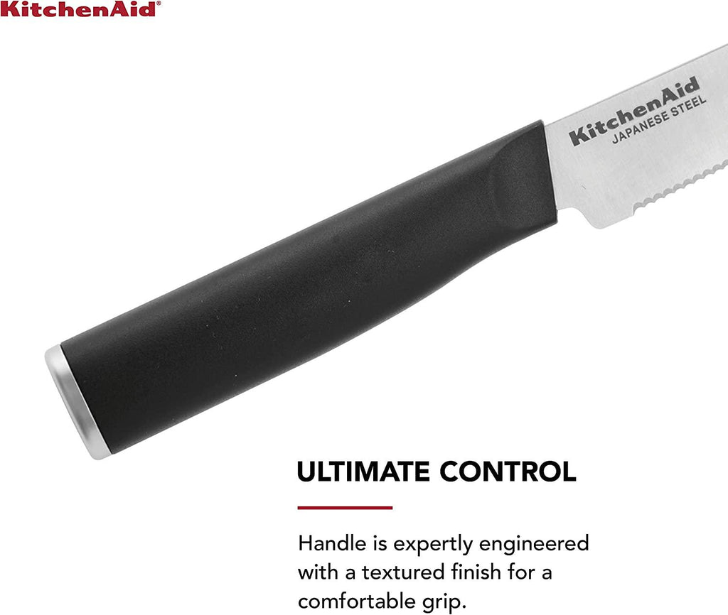 KitchenAid Classic 4 Piece Steak Knife Set, 4.5-Inch, High-Carbon Japanese Steel Blades, Sharp Kitchen Knife Set, Black