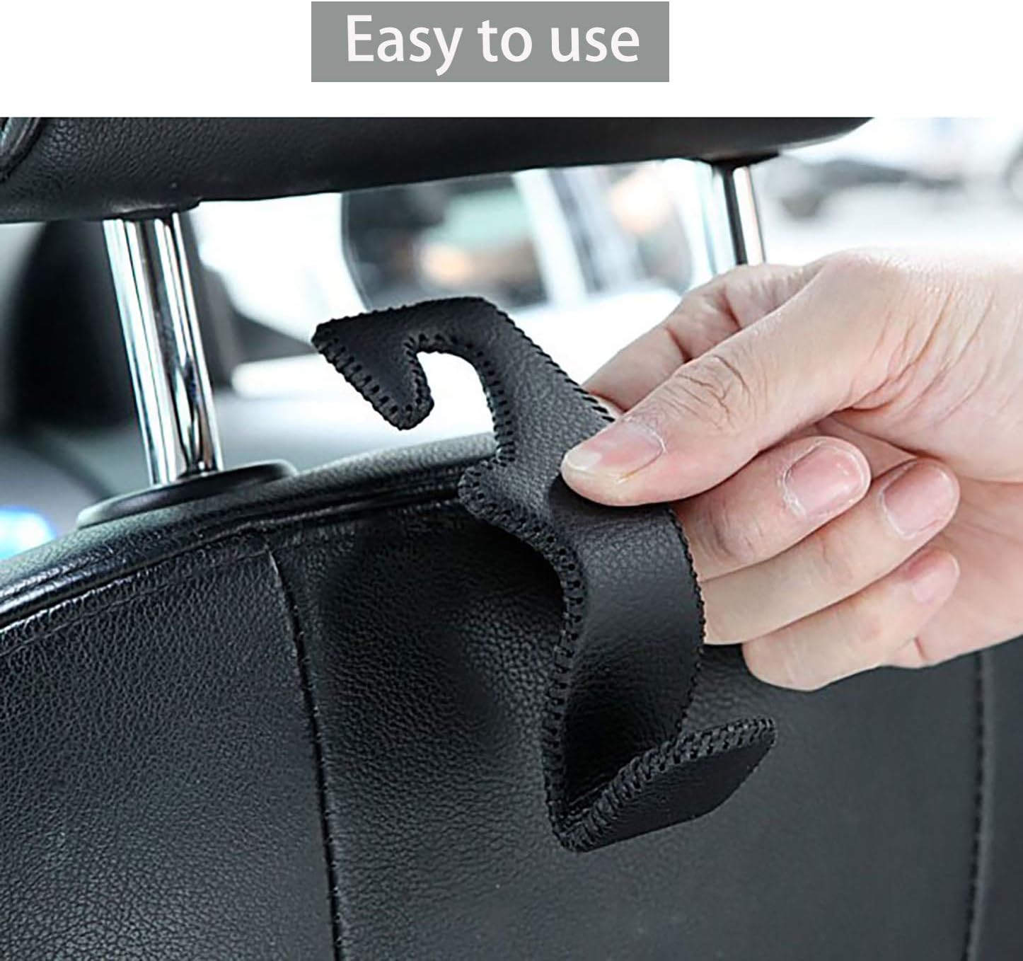 AMVOYOA Car Headrest Hook, Leather Vehicle Back Seat Hanger Storage for Purse Groceries Bag and More, Black&amp;Red, Pack of 2