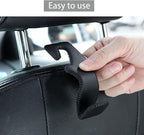 AMVOYOA Headrest Hooks for Car, Back Seat Organizer Gray Leather Hanger Holder Hook, for Hanging Purses and Bags and Coats, Pack of 2