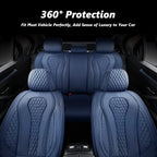 Coverado Leather Seat Covers Full Set, 5 Seats Universal, Waterproof Luxury Leatherette Seat Cushions, Front and Rear Auto Seat Protectors Fit for Most Vehicles Blue