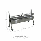 13W  Steel Rotisserie Grill, Rated 88 LB, BBQ Spit