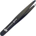 Tweezer Guru Tweezers for Women - Slant Pointed Precision Tweezers for Eyebrows &amp; Ingrown Hair Removal - Blackhead and Splinter Tweezer with Sharp Needle Nose Point for Plucking (Black)