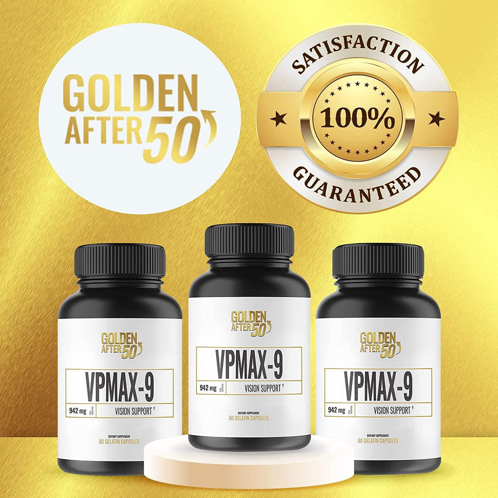 Golden After 50 VpMax-9 - Vision Support Supplement - 6 Bottles - Eye Health Support and Antioxidant Supplement with Eye Vitamins, Lutein, Lycopene and Bilberry Extract