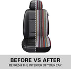 Pariitadin Baja Saddle Blanket Car Seat Covers Front Set with Seat Belt Pads, Washable Breathable Striped Woven Cloth Seat Covers for Cars, Universal Fit Most Cars, Airbag Compatible, Red