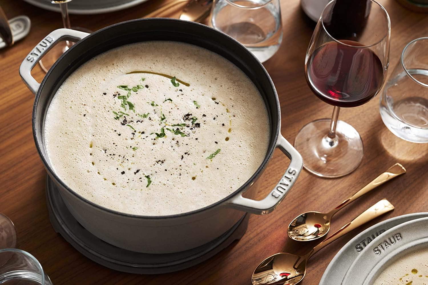 Staub Cast Iron 5.5-qt Round Cocotte - White Truffle, Made in France