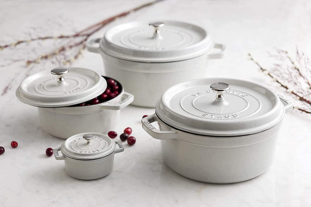 Staub Cast Iron .25-qt Mini Round Cocotte - White Truffle, Made in France