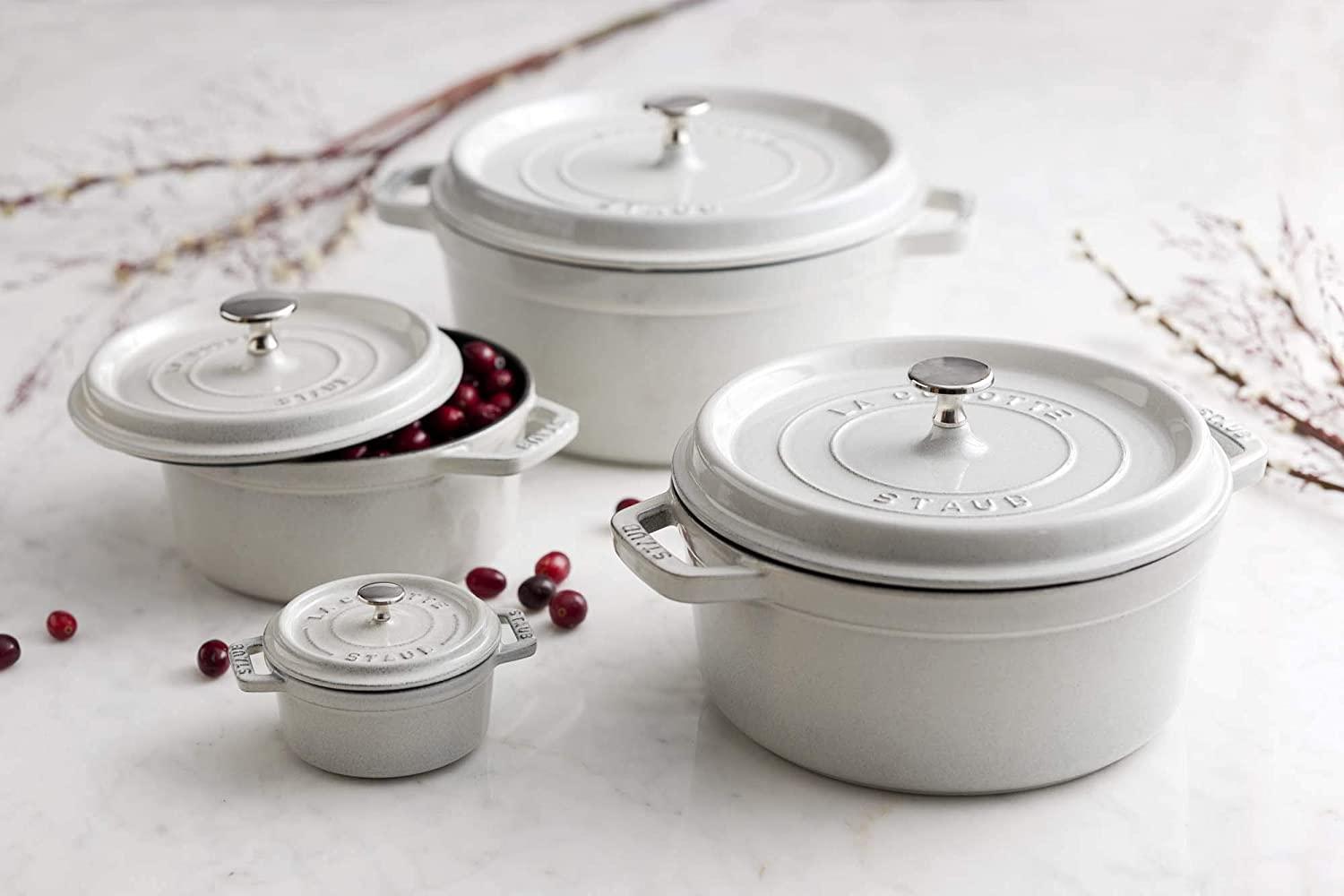 Staub Cast Iron .25-qt Mini Round Cocotte - White Truffle, Made in France
