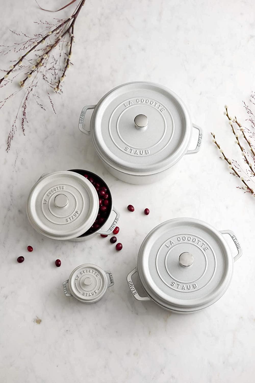 Staub Cast Iron 5.5-qt Round Cocotte - White Truffle, Made in France