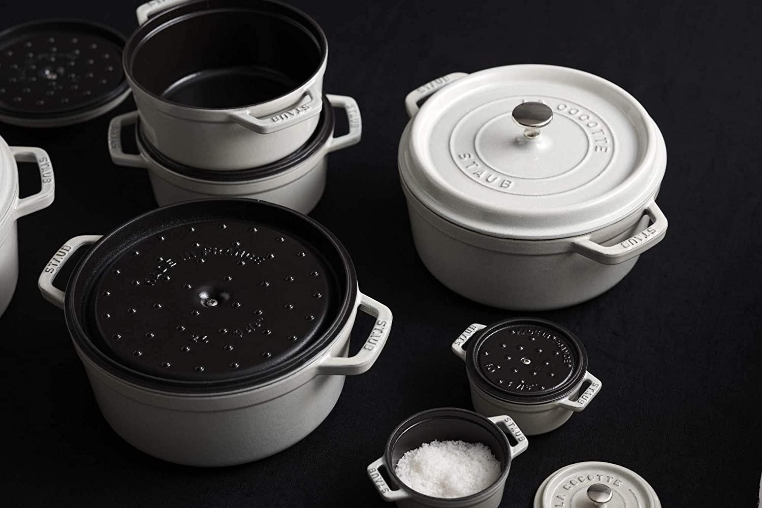 Staub Cast Iron 5.5-qt Round Cocotte - White Truffle, Made in France