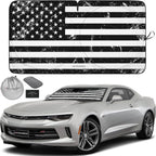 Autoamerics 1-Piece Windshield Sun Shade Grunge B&amp;W American Flag USA  - Foldable Car Front Window Sunshade for Most Sedans SUV Truck - Blocks Max UV Rays and Keeps Your Vehicle Cool - Small