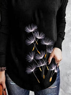 Fashion V-neck Dandelion Print Long-sleeved Casual T-shirt
