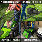 Greenworks 48V 17" Brushless Cordless Lawn Mower + 24V Brushless Drill / Driver, (2) 4.0Ah USB Batteries (USB Hub) and Dual Port Rapid Charger Included (2 x 24V)