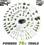 Greenworks 48V 17" Brushless Cordless Lawn Mower + 24V Brushless Drill / Driver, (2) 4.0Ah USB Batteries (USB Hub) and Dual Port Rapid Charger Included (2 x 24V)