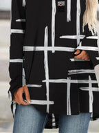 Fashion Check Printed Long Sleeve Small V-neck T-shirt