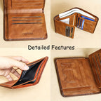 1pc Genuine Leather Rfid BlocWallets For Men, Retro Thin Short Multi-functional ID Credit Card Holder, Gifts To Men On Valentine's Day