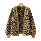 leopard printed lantern sleeve sweater